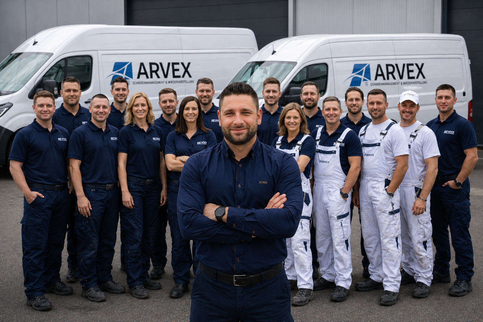 Mitarbeitergruppe vor Lieferwagen